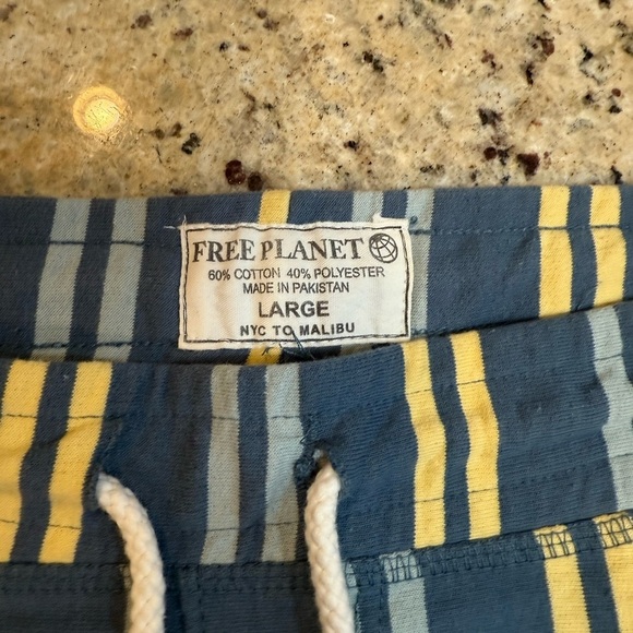Free Planet Men's Shorts - Navy and Yellow Stripes - Picture 3 of 4